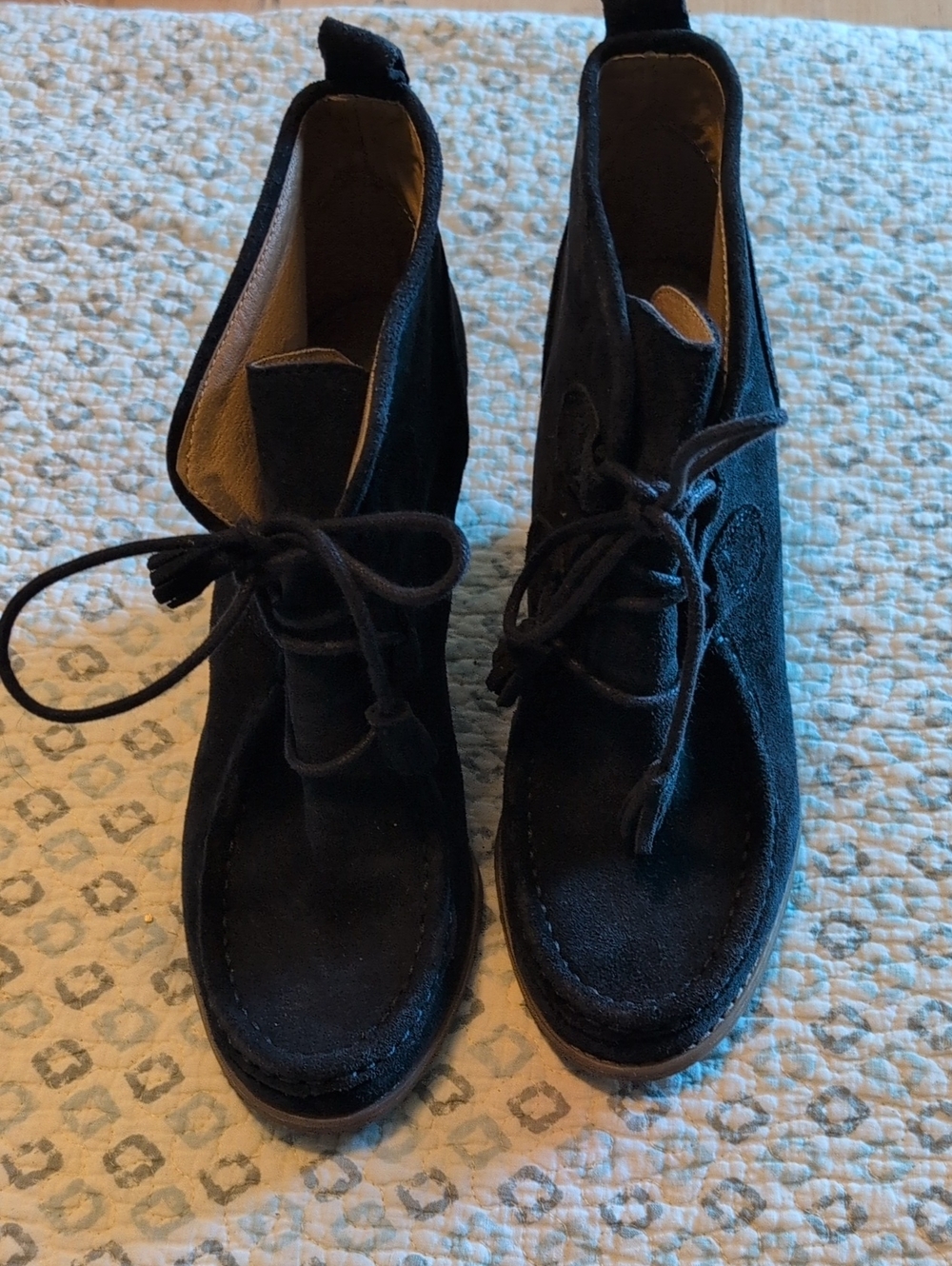 Lucky Brand Black Suede Lace-Up Ankle Boots